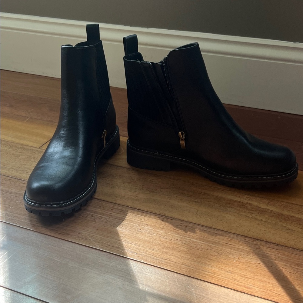 Corkys Black Lug-Sole Chelsea Ankle Boots with Side Zip